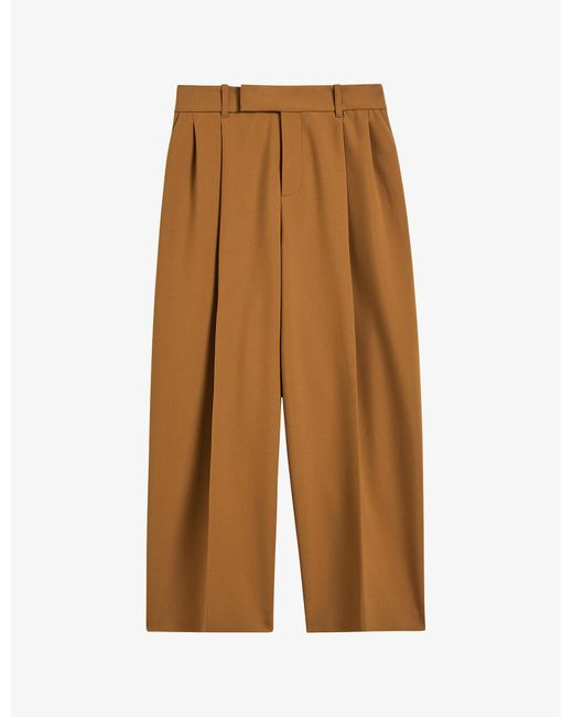 Ted Baker Halleis Barrel-leg High-rise Wool-blend Trousers in Natural ...