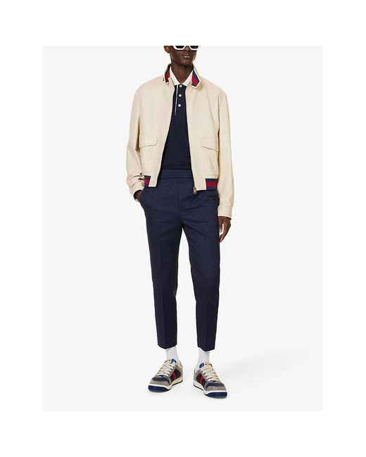 Gucci Blue Vy Mix Stripe-collar Short-sleeve Stretch-cotton Piqué Polo Shirt for men