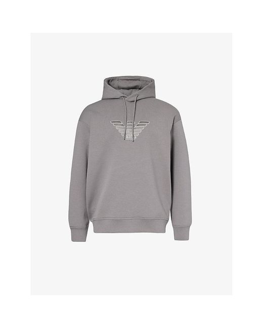 Emporio Armani Gray Logo-embroidered Stretch Cotton-blend Hoody X for men