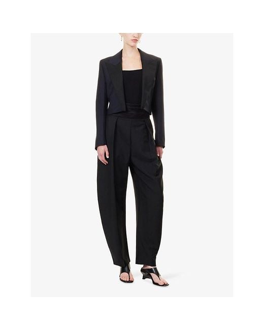 RÓHE Frames Black Cropped Peak-Lapel Wool Blazer