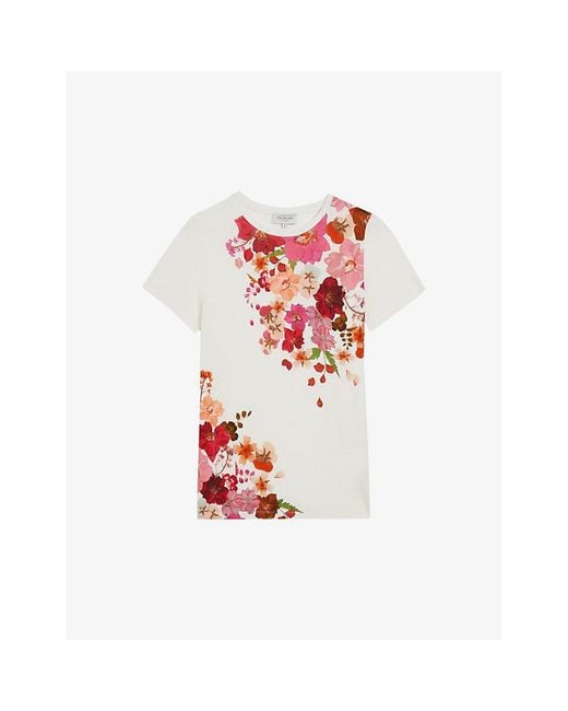Ted Baker Red Bellary Pressed Flower-print Stretch-jersey T-shirt