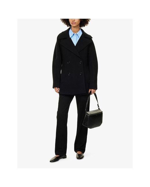 Totême Blue Rounded Double-Breasted Wool-Blend Peacoat