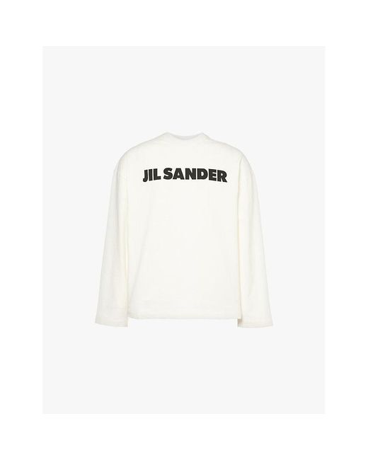 Jil Sander Logo-Print Long-Sleeved Cotton-Jersey T-Shirt in White 