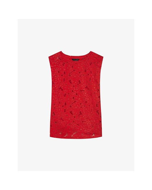 Ted Baker Red Bettyan Devoré-floral Stretch-woven Top