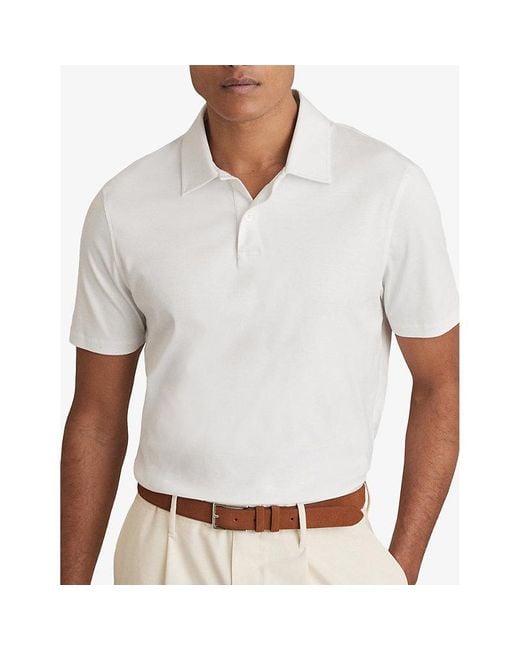 Reiss White Earl Airwater Slim-Fit Cotton Polo for men