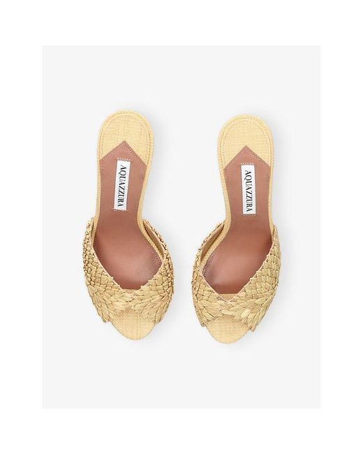 Aquazzura Natural Rio Flirt 75 Raffia Heeled Mules
