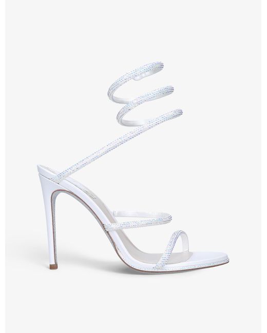 Rene Caovilla Cleo Crystal-embellished Leather Heeled Sandals in White | Lyst