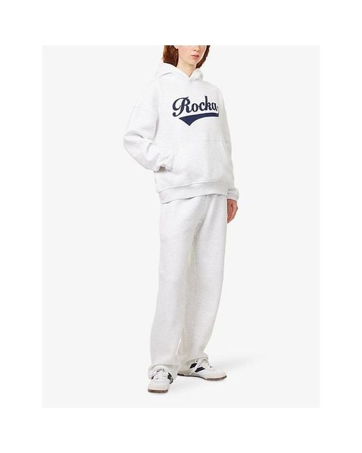 Ru & Rocka White Baseball Brand-Logo Cotton-Blend Hoody