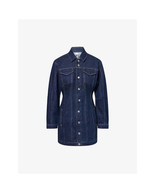 GOOD AMERICAN Blue Long-Sleeves Slim-Fit Stretch-Denim Mini Dress