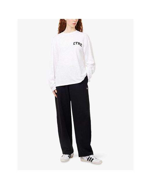 The Couture Club White Logo-Print Long-Sleeve Cotton-Blend T-Shirt