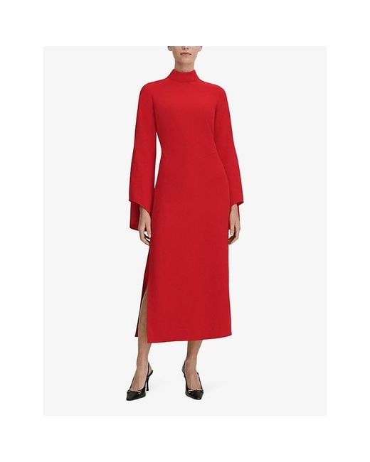 Reiss Red Katya Long-sleeve Slim-fit Stretch-knit Midi Dress
