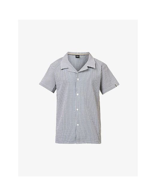 Boss Blue Stripe-print Relaxed-fit Woven-blend Shirt for men