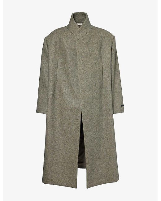 Fear Of God Green Oversized Brand-tab Relaxed-fit Wool And Cotton-blend Coat for men