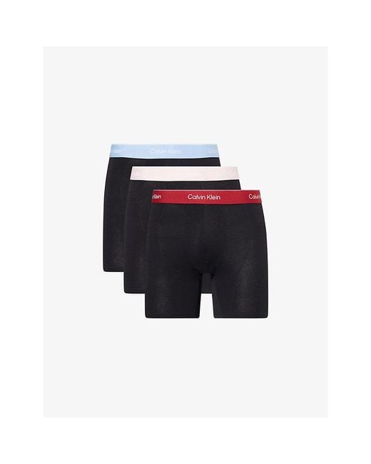 Calvin Klein Blue Icon Pack Of Three Stretch-Cotton Boxer Briefs for men