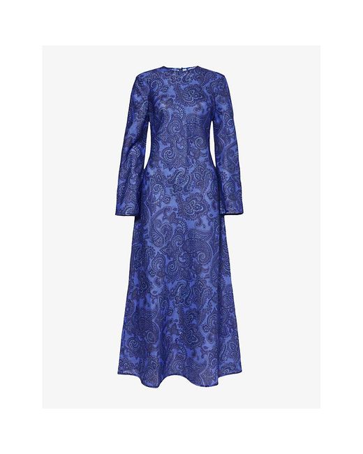 Zimmermann Blue Ottie Paisley-print Linen Maxi Dress