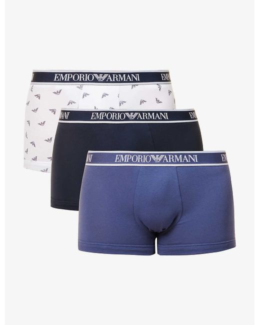 Emporio Armani Branded-waistband Stretch-cotton Boxer in Blue for Men | Lyst