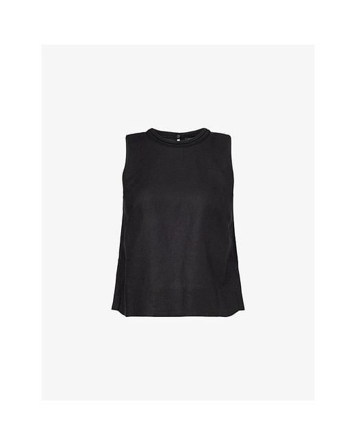 ME+EM Black Crotchet-Trim Crease-Less Linen-Blend Top
