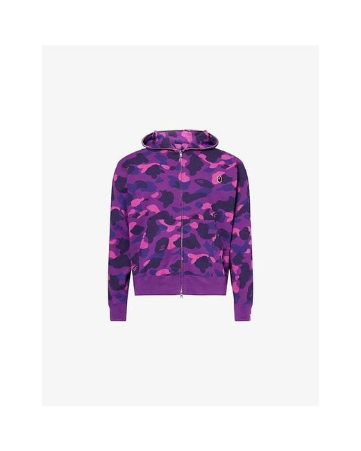 A Bathing Ape Purple One Point Camouflage-Print Cotton Hoody for men