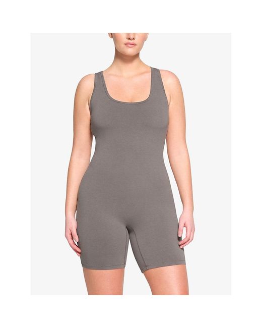 Skims Gray Outdoor Racer-back Stretch Cotton-blend Body