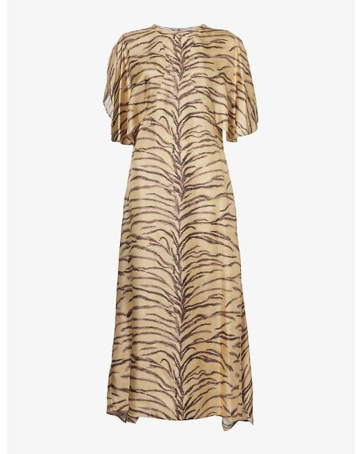 Stella McCartney Natural Animal-print Relaxed-fit Silk Midi Dress
