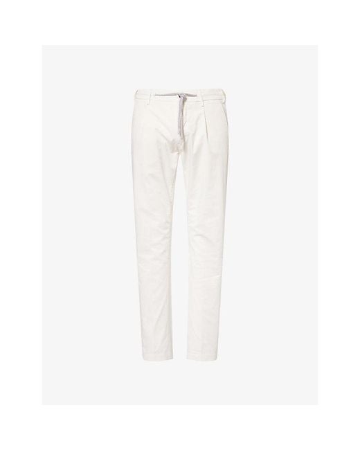 Eleventy White Drawstring Tapered-Leg Stretch-Cotton Trousers for men