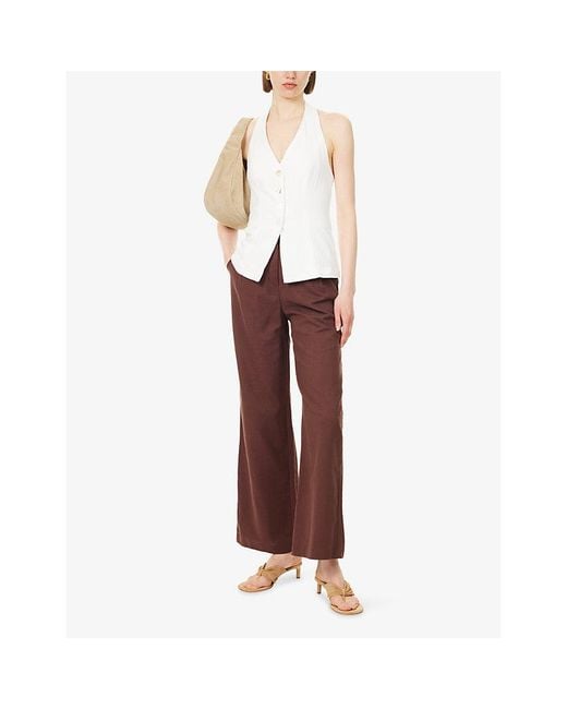 4th & Reckless White Issie Halterneck Tailored Cotton Top