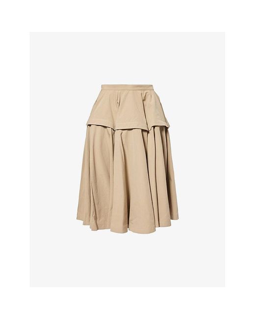Bottega Veneta Natural Compact Slip-pocket Cotton Midi Skirt
