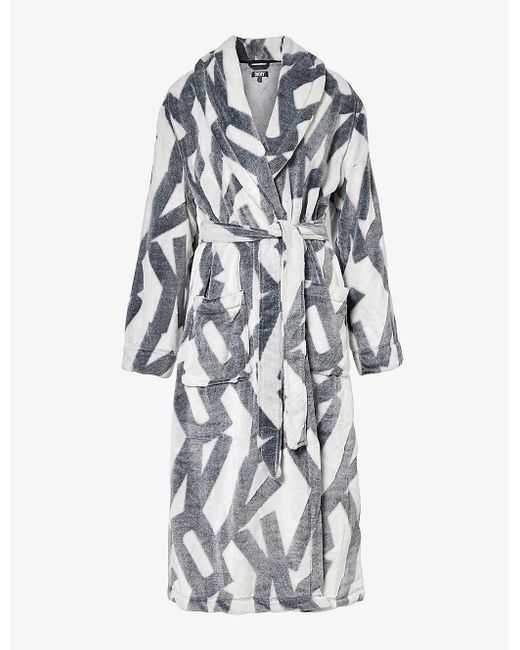 DKNY White Branded Relaxed-fit Fleece Robe