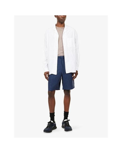 Emporio Armani Blue Elasticated Bermuda Linen Shorts for men