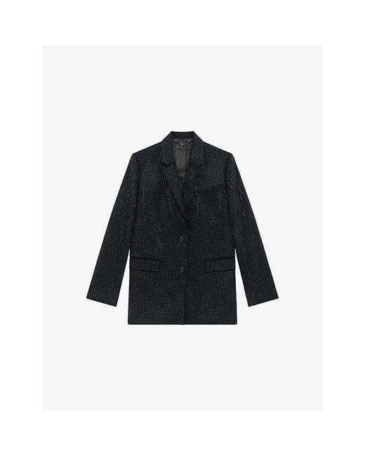 The Kooples Black Rhinestone-Embellished Single-Breasted Wool-Blend Blazer