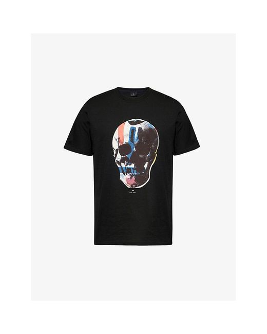 PS by Paul Smith Black Big Skull Graphic-print Cotton-jersey T-shirt for men