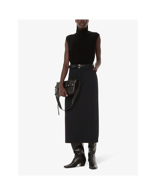 Whistles Black Abigail Tailored Recycled-polyester Midi Skirt