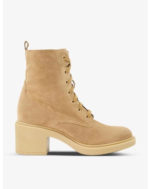 Dune Natural Pastel Lace-up Heeled Suede Ankle Boots