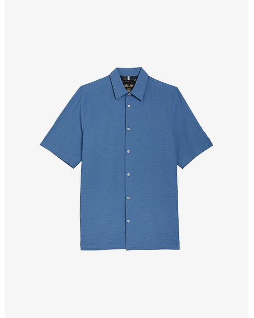 Ted Baker Blue Hilma Striped Seersucker-textured Stretch-cotton Shirt for men