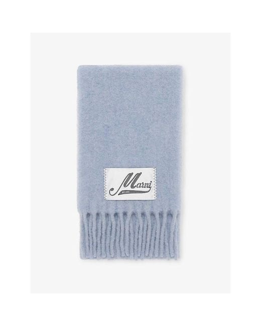 Marni Blue Logo-Patch Alpaca-Blend Scarf