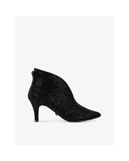 Carvela Kurt Geiger Black Comb Flute Crystal-Embellished Heeled Faux-Leather Shoe Boot