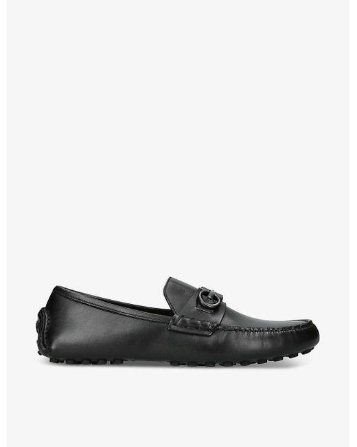 Ferragamo Black Grazioso Gancini-embellished Leather Driving Shoes for men