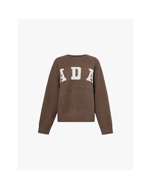 ADANOLA Brown Logo-Intarsia Oversized Stretch-Knit Jumper
