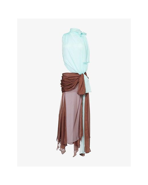 Siedres Multicolor Dalia Bow-Detail Two-Tone Draped Chiffon Gown