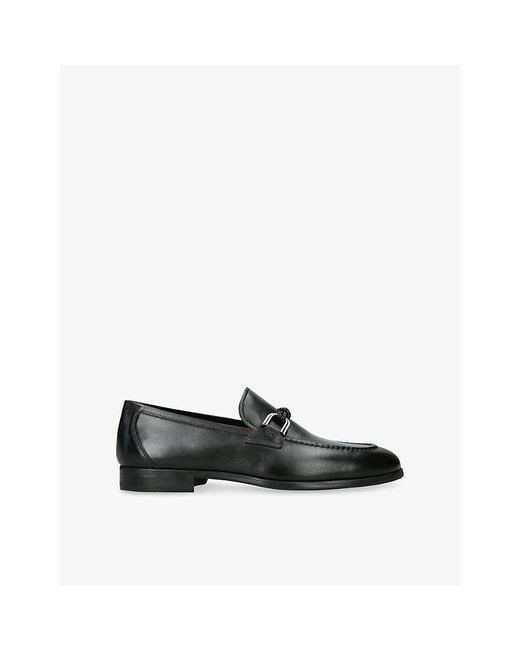 Magnanni Shoes Black Horsebit Leather Loafers for men
