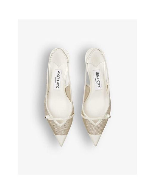 Jimmy Choo White Amita 45 Leather And Mesh Slingback Heels