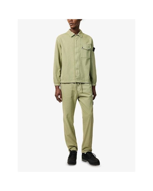 Stone Island Green Compass-Badge Herringbone Cotton Trousers for men