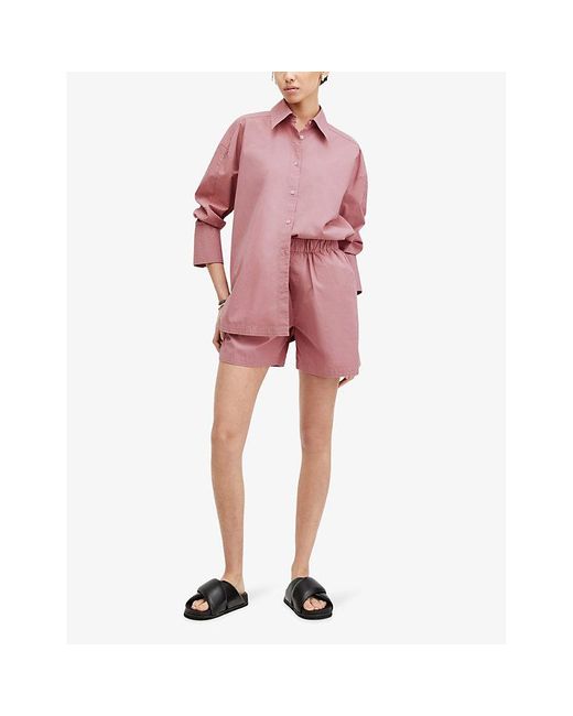 AllSaints Pink Karina Relaxed-fit High-rise Organic-cotton Shorts