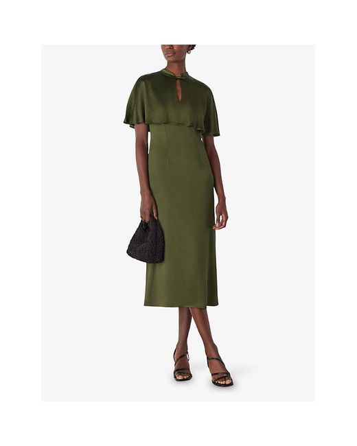 Whistles Green Cape-Overlay Satin Midi Dress
