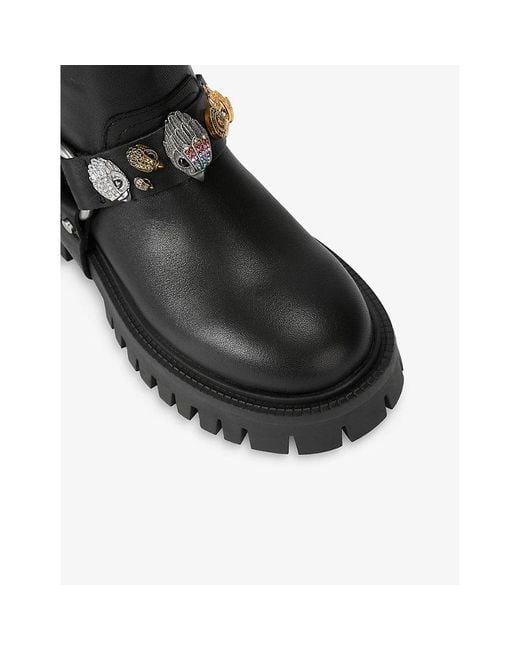 Kurt Geiger Black Eagles Harness Leather Biker Boots