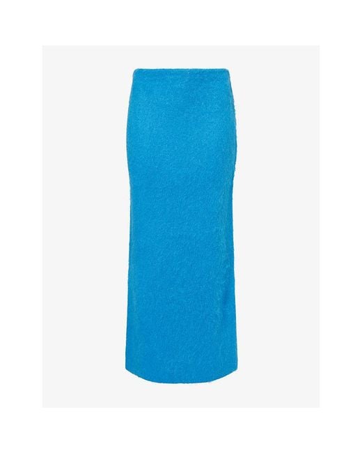 Zankov Blue Delphine Side-Split Wool-Blend Maxi Skirt