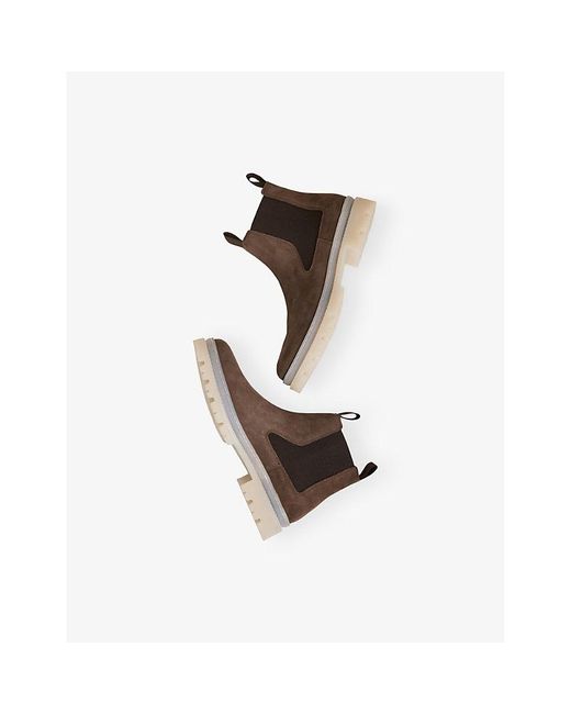 Reiss Brown Garry Contrast-Sole Nubuck Leather Chelsea Boots for men