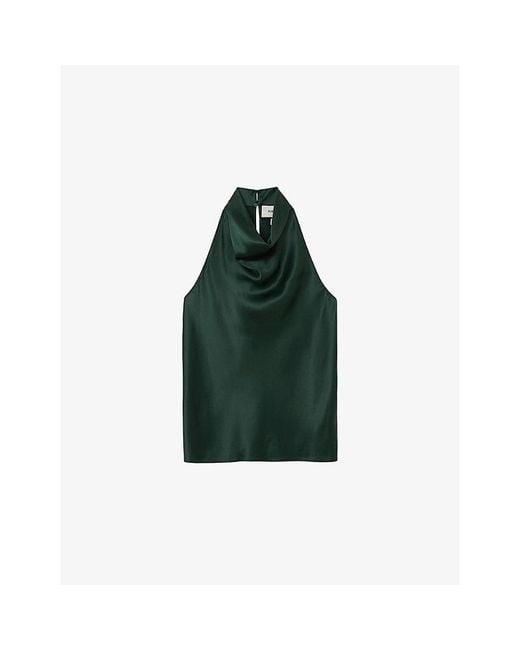 Reiss Green Kory Cowl-Neck Silk Top