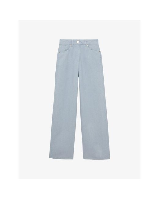 Reiss Blue Carmen Wide-Leg Linen-Blend Trousers