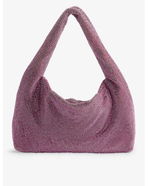 Kara Purple Crystal-embellished Metallic Shoulder Bag